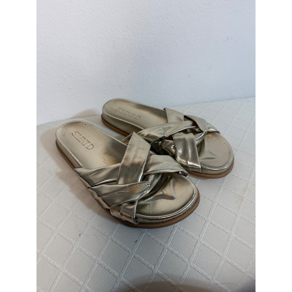 Silent D Helena Sandals 37 Gold Metallic Knotted Leather Flat Slide Slip On